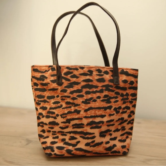 Handbags - Leopard Print Tote Bag with Brown Handles
